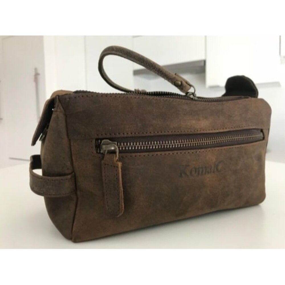 New Premium Buffalo Leather Unisex Toiletry Bag Travel Kit